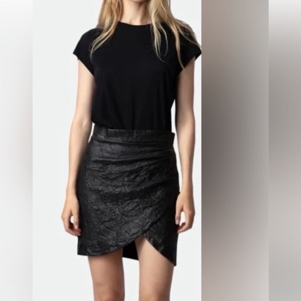 NWT Zadig & Voltaire Julipe Crinkled Leather Skirt (Lamb Leather) FR 42/10-12
